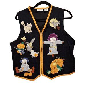 Vintage Gallagher Halloween Embroidered Vest L Festival Grandma Cottage